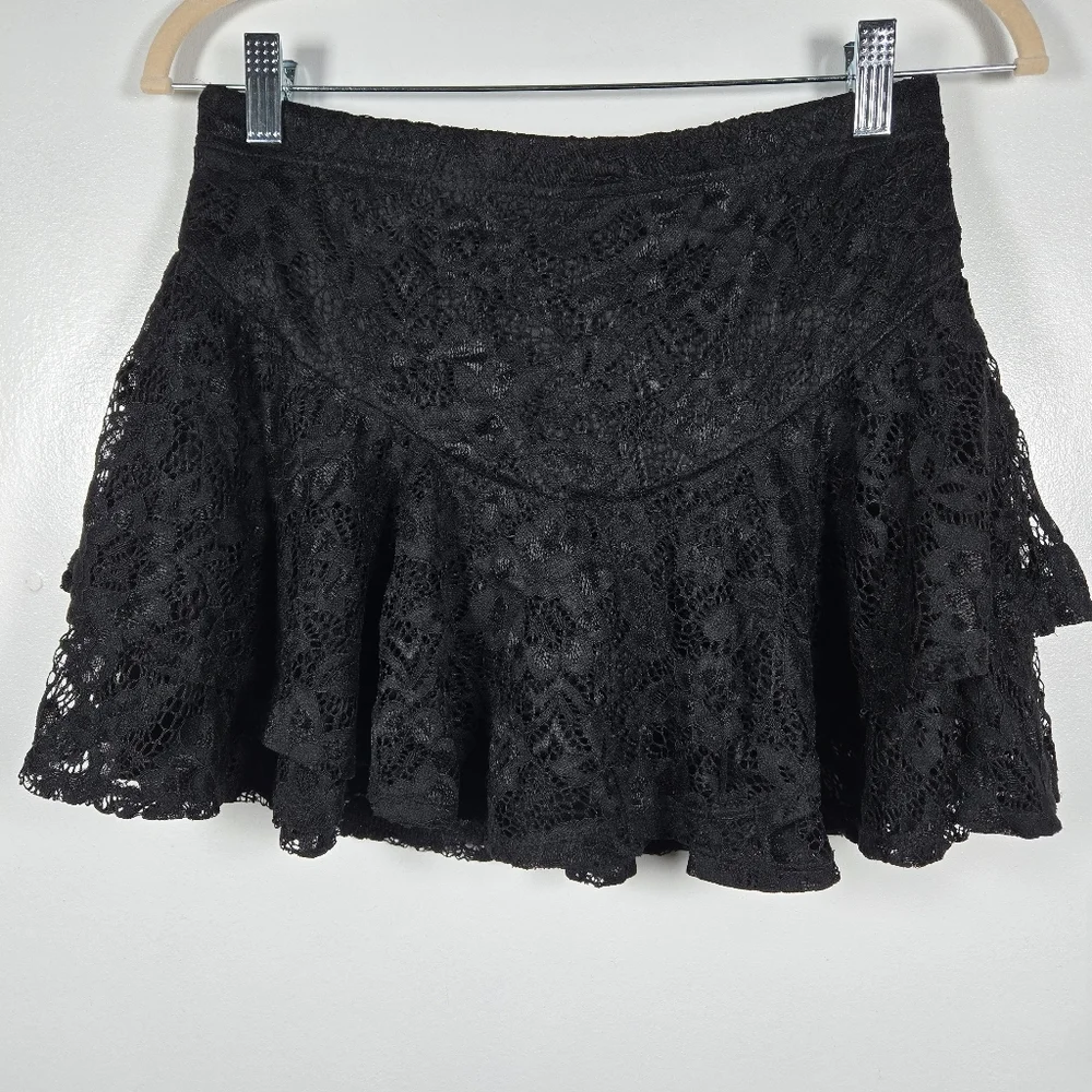 NEW Romwe Back Lace Romantic Goth Tiered Pull On Micro Mini Skirt Size Large